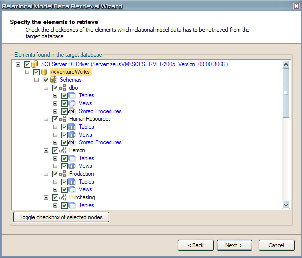 Relational model data retrieval wizard.