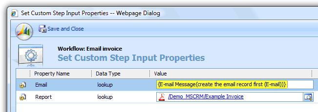 Send an invoice to a customer with a pdf attached using a dynamics crm workflow