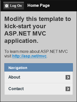 ASP.NET MVC 4: Home page of mobile web application