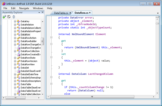 dotPeek: Source code of DataRow class