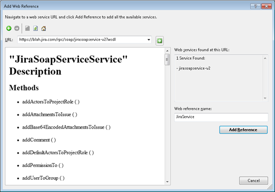 Adding reference to Jira web service
