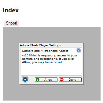 jQuery webcam plugin: Flash needs permissions to use webcam