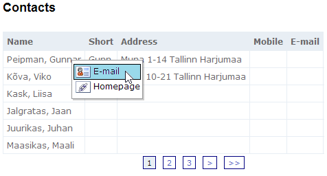 Table with jQuery context menu