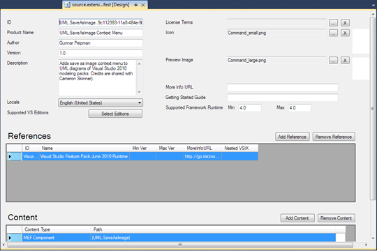 VSIX manifest editor
