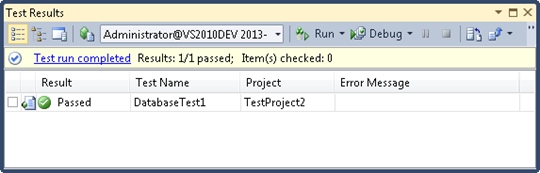 Result of more complex database unit test