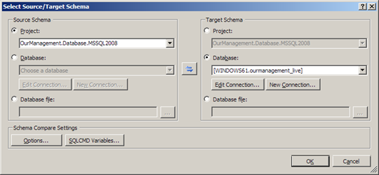 Visual Studio 2010: Select source/target schema