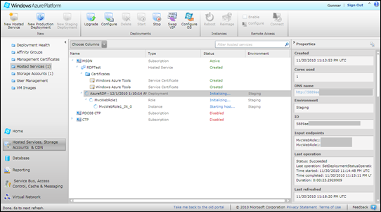 Windows Azure Portal