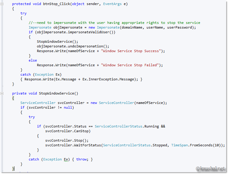 Start/Stop Window Service from ASP.NET page