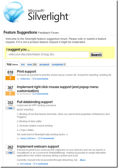 Silverlight feedback