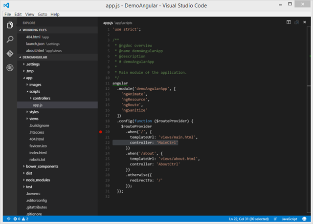 Angular app in Visual Studio Code
