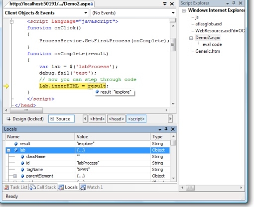 Debugging Js code in VS 2005
