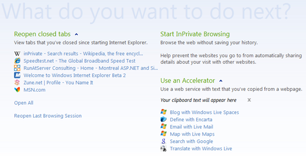 IE8 new tab menu