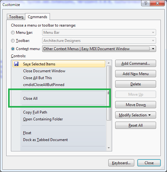Change context menu