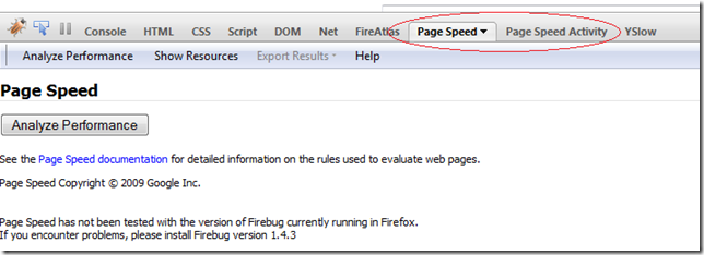 PageSpeed option in Firebug Toolbar