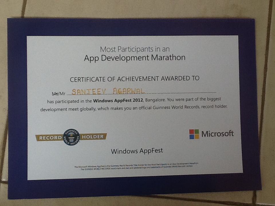 Guinness World Record Certificate
