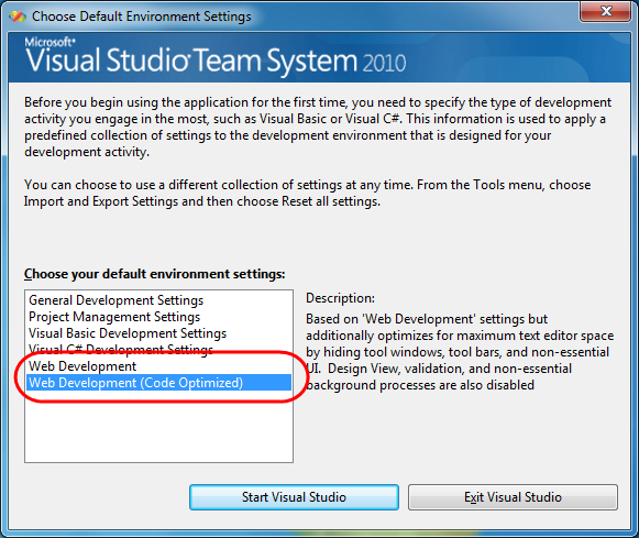 0 Choose Default Environment Settings