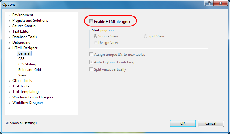 0 Tools Options HTML Designer