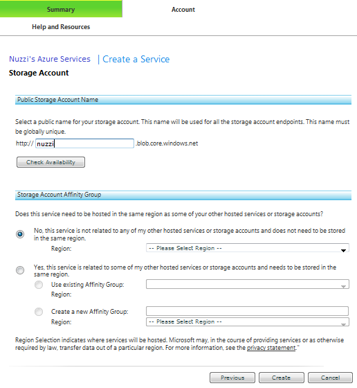 Figure 1.2 - Create Storage Account - Name the Blob Storage Account