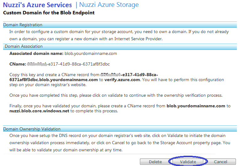 Figure 2.3 - Create the Custom Domain - Validate the Domain Association