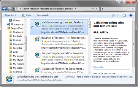 Windows 7 Federated Search sample provider